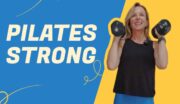 Pilates Moves You - Strength Training for All Woman lifting dumbbells during Pilates workout for strength and fitness.