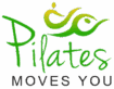 Pilates Moves You logo with green and black text and abstract design.