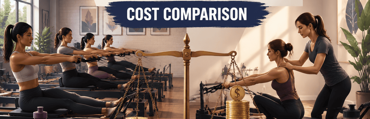 Comparison of group Pilates and private sessions at Pilates Moves You.